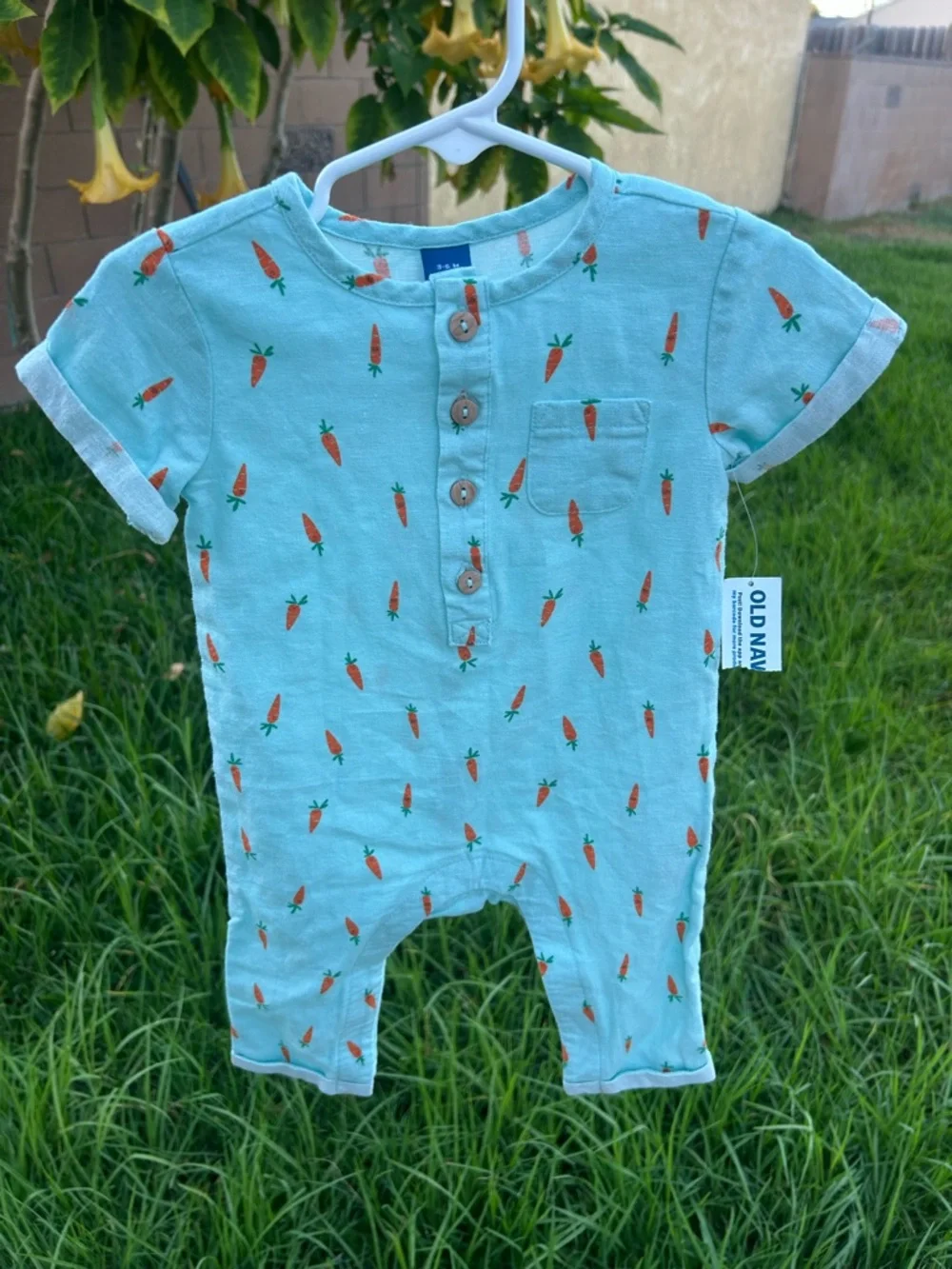 Old Navy Mint Green Baby Romper with Carrot Print
